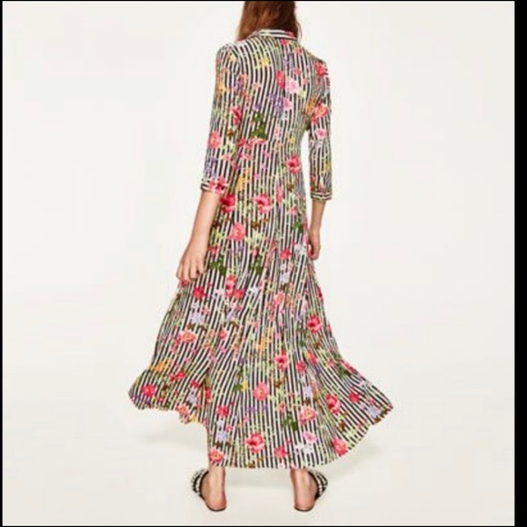 Zara women's maxi shirt dress striped floral - Picture 5 of 16